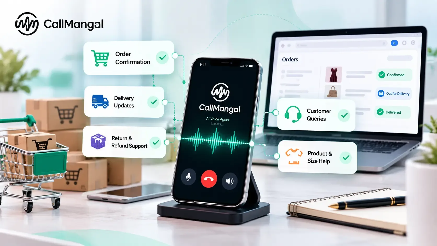 CallMangal AI Voice Agent for E-commerce Order Confirmation, Delivery Updates, and Customer Support